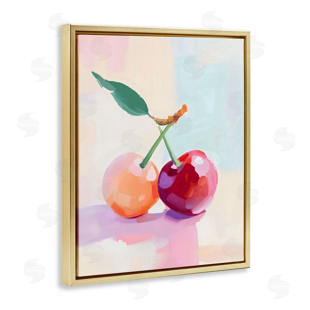 The Prints Vibe Pastel Cherries Pair Gold Floating Framed Canvas Wall Art