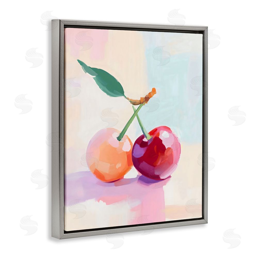 The Prints Vibe Pastel Cherries Pair Gray Floating Framed Canvas Wall Art