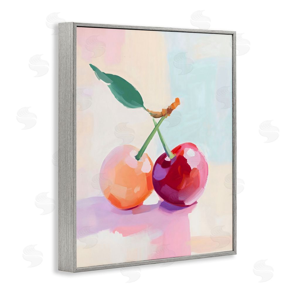 The Prints Vibe Pastel Cherries Pair Gray Framed Giclee Wall Art