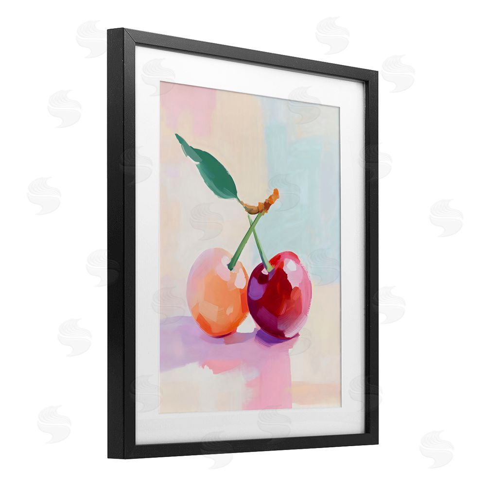 The Prints Vibe Pastel Cherries Pair Black Framed Print Under Glass Wall Art