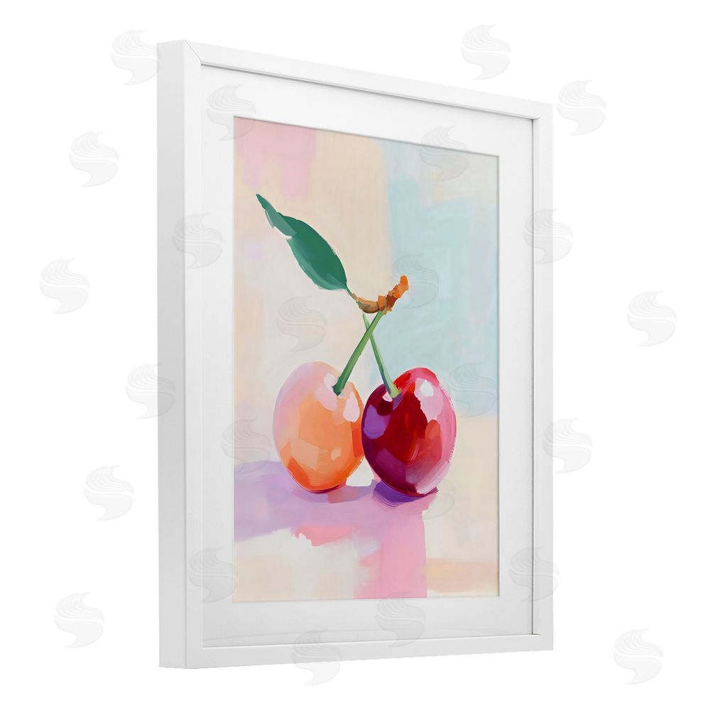 The Prints Vibe Pastel Cherries Pair White Framed Print Under Glass Wall Art