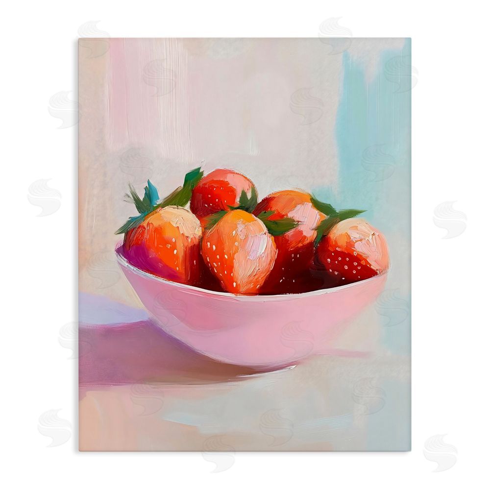 The Prints Vibe Pastel Bowl of Strawberries Stretched Canvas Wall Art