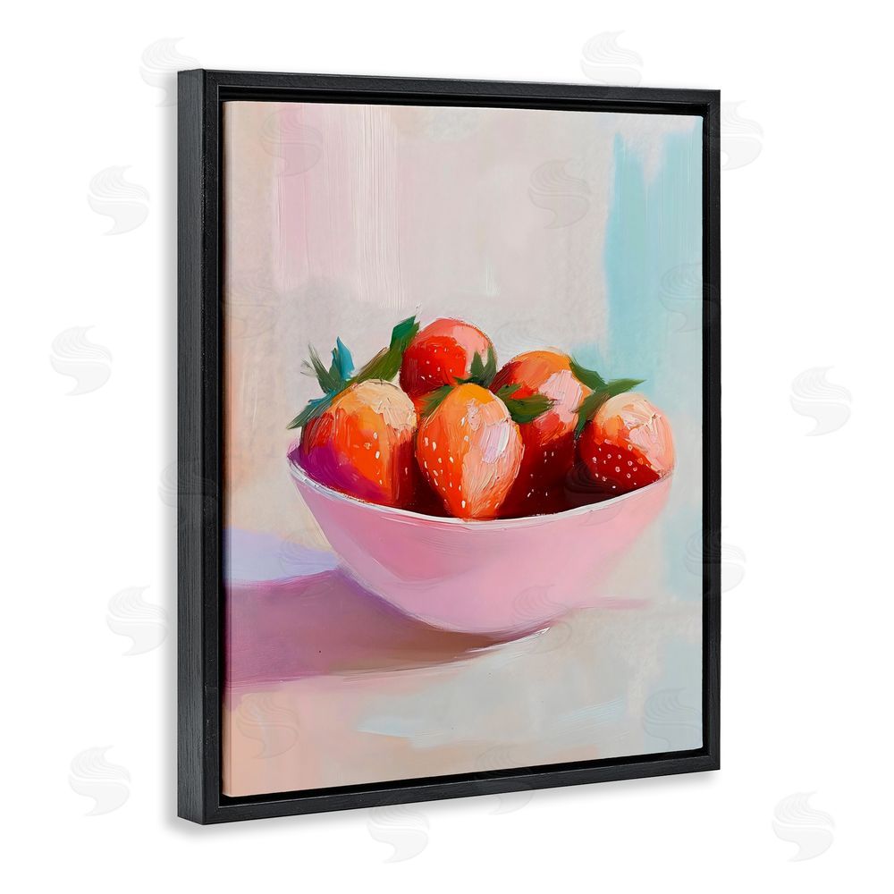 The Prints Vibe Pastel Bowl of Strawberries Black Floating Framed Canvas Wall Art