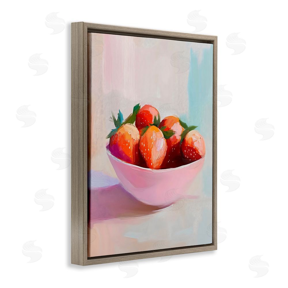 The Prints Vibe Pastel Bowl of Strawberries Brown Floating Framed Canvas Wall Art