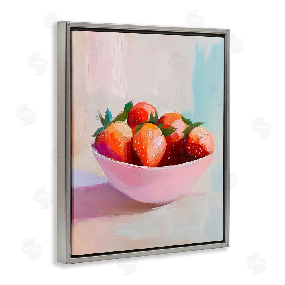 The Prints Vibe Pastel Bowl of Strawberries Gray Floating Framed Canvas Wall Art