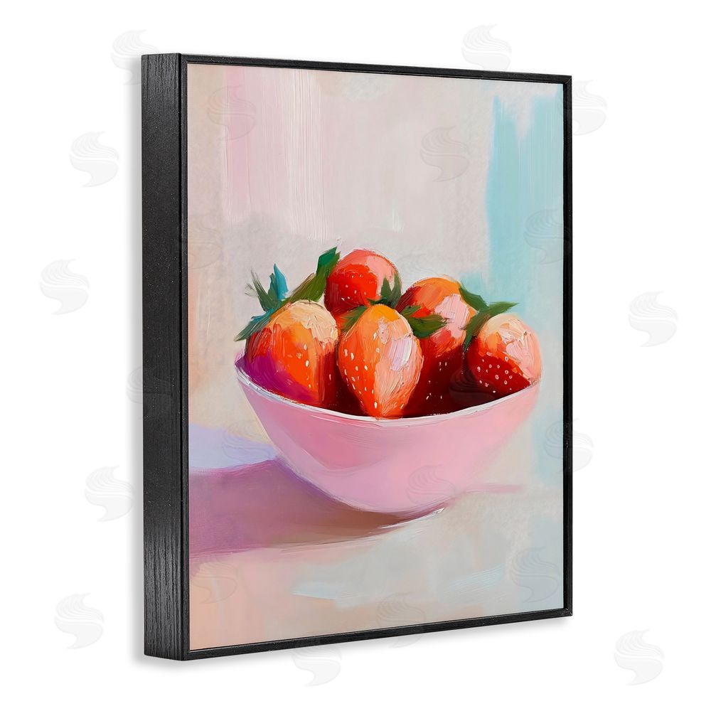 The Prints Vibe Pastel Bowl of Strawberries Black Framed Giclee Wall Art