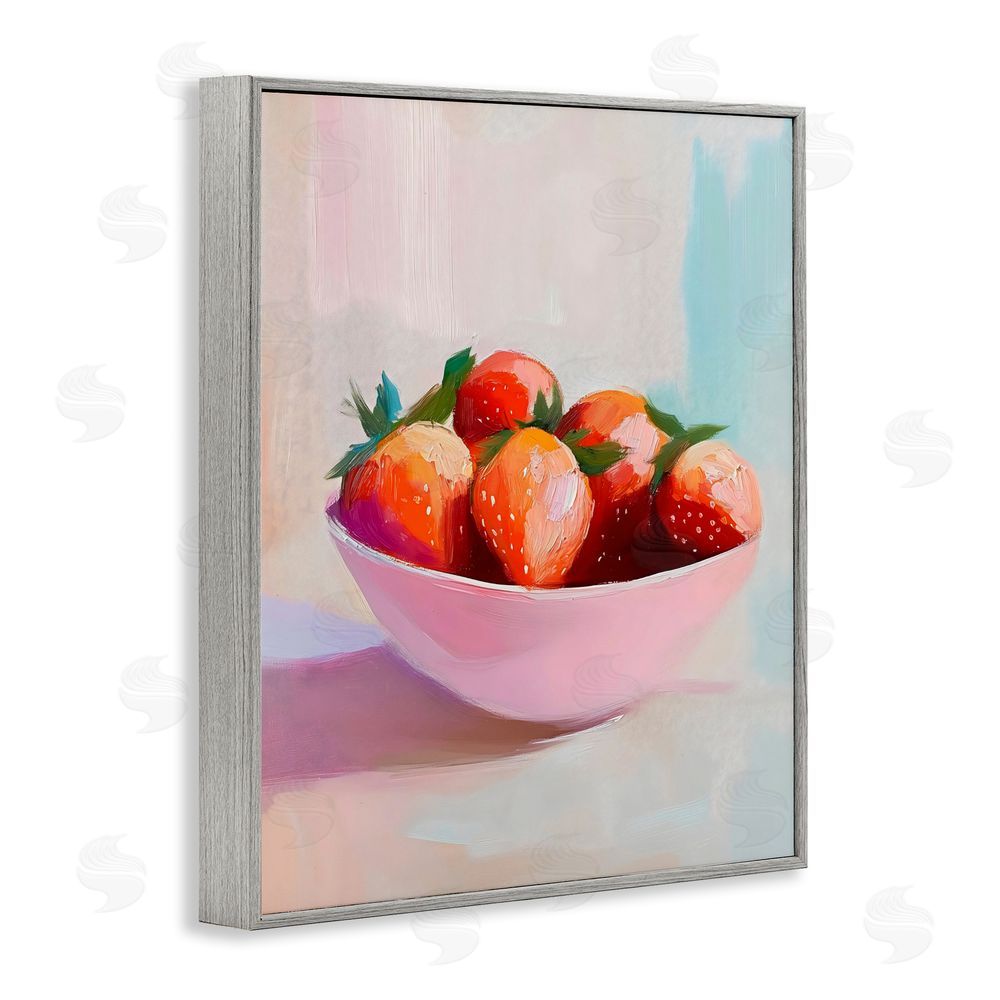 The Prints Vibe Pastel Bowl of Strawberries Gray Framed Giclee Wall Art