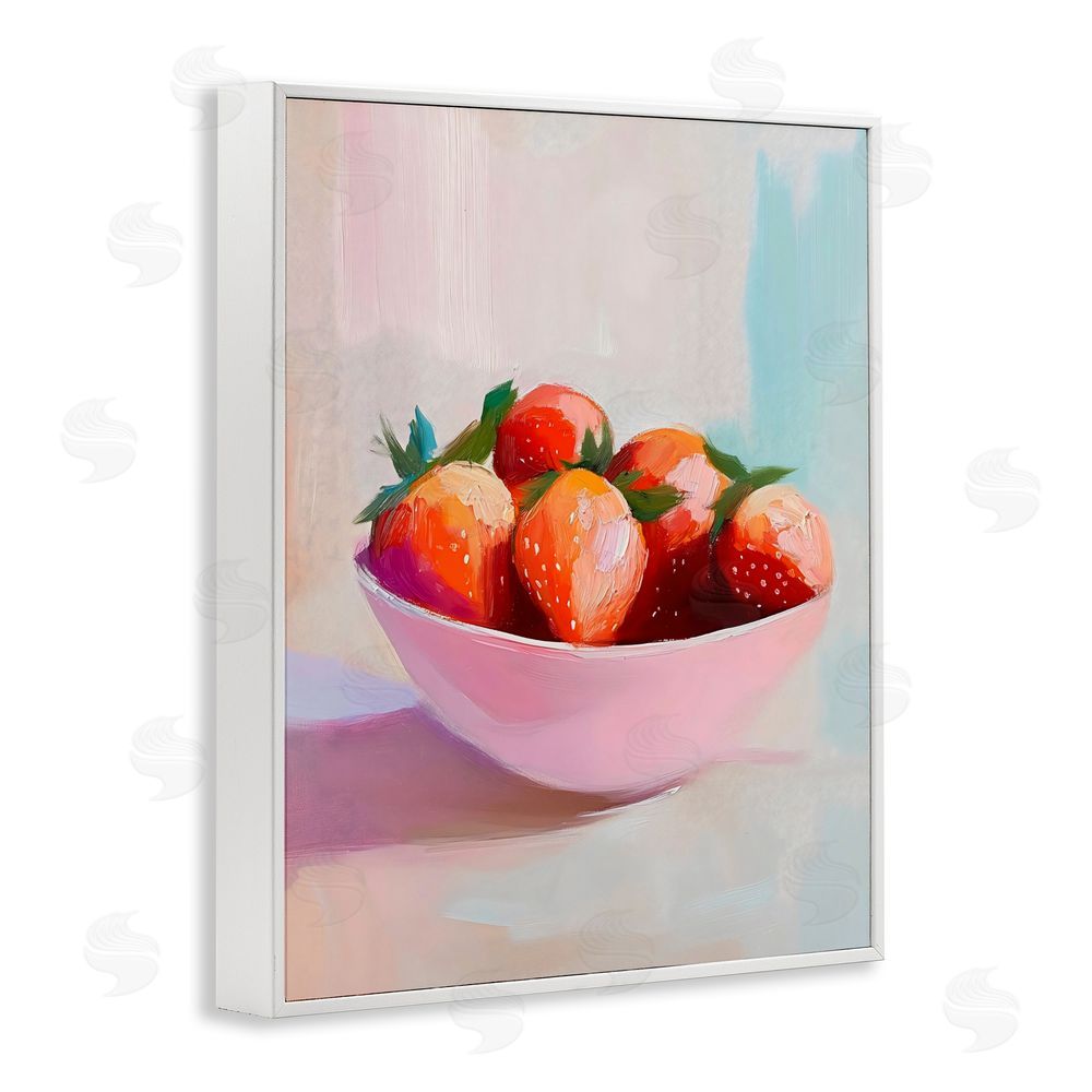 The Prints Vibe Pastel Bowl of Strawberries White Framed Giclee Wall Art