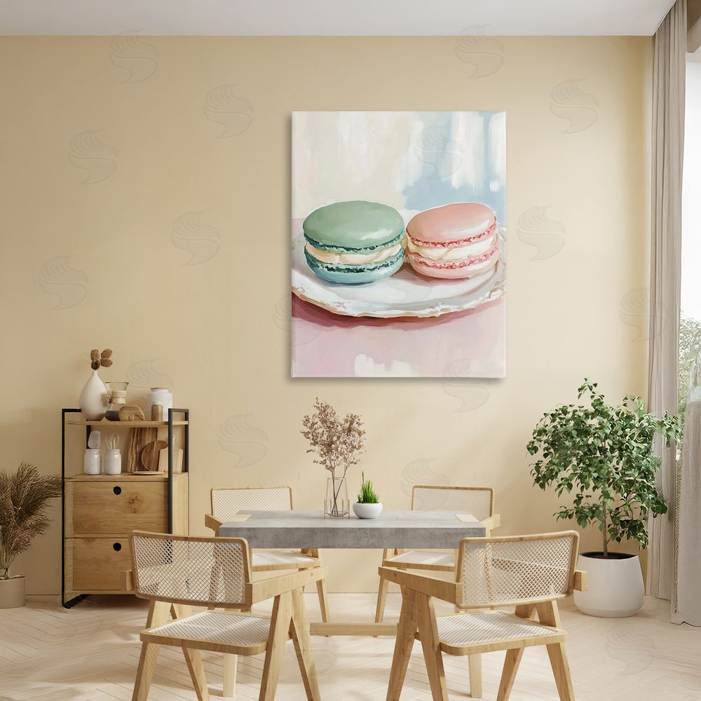 The Prints Vibe Pastel Macarons on Plate Stretched Canvas Wall Art in Room
