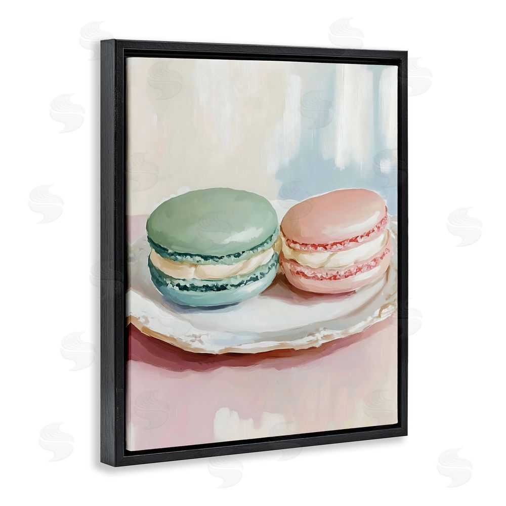 The Prints Vibe Pastel Macarons on Plate Black Floating Framed Canvas Wall Art