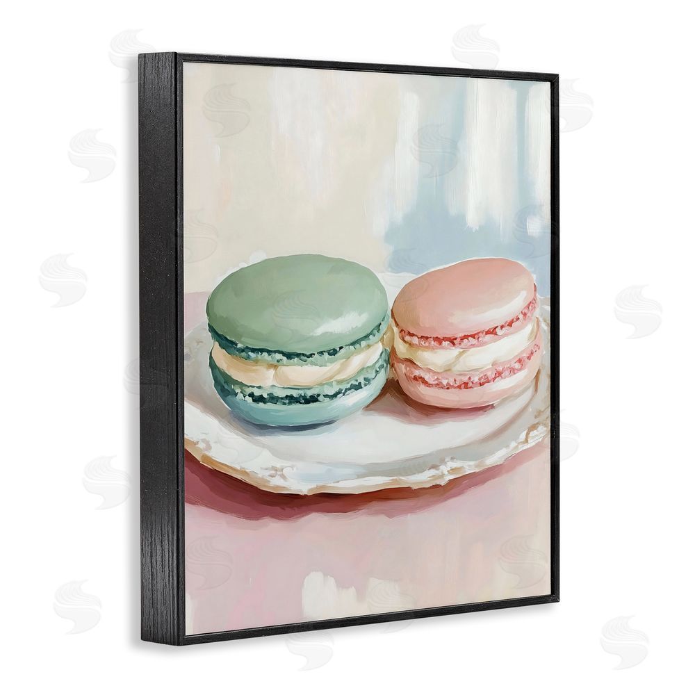The Prints Vibe Pastel Macarons on Plate Black Framed Giclee Wall Art