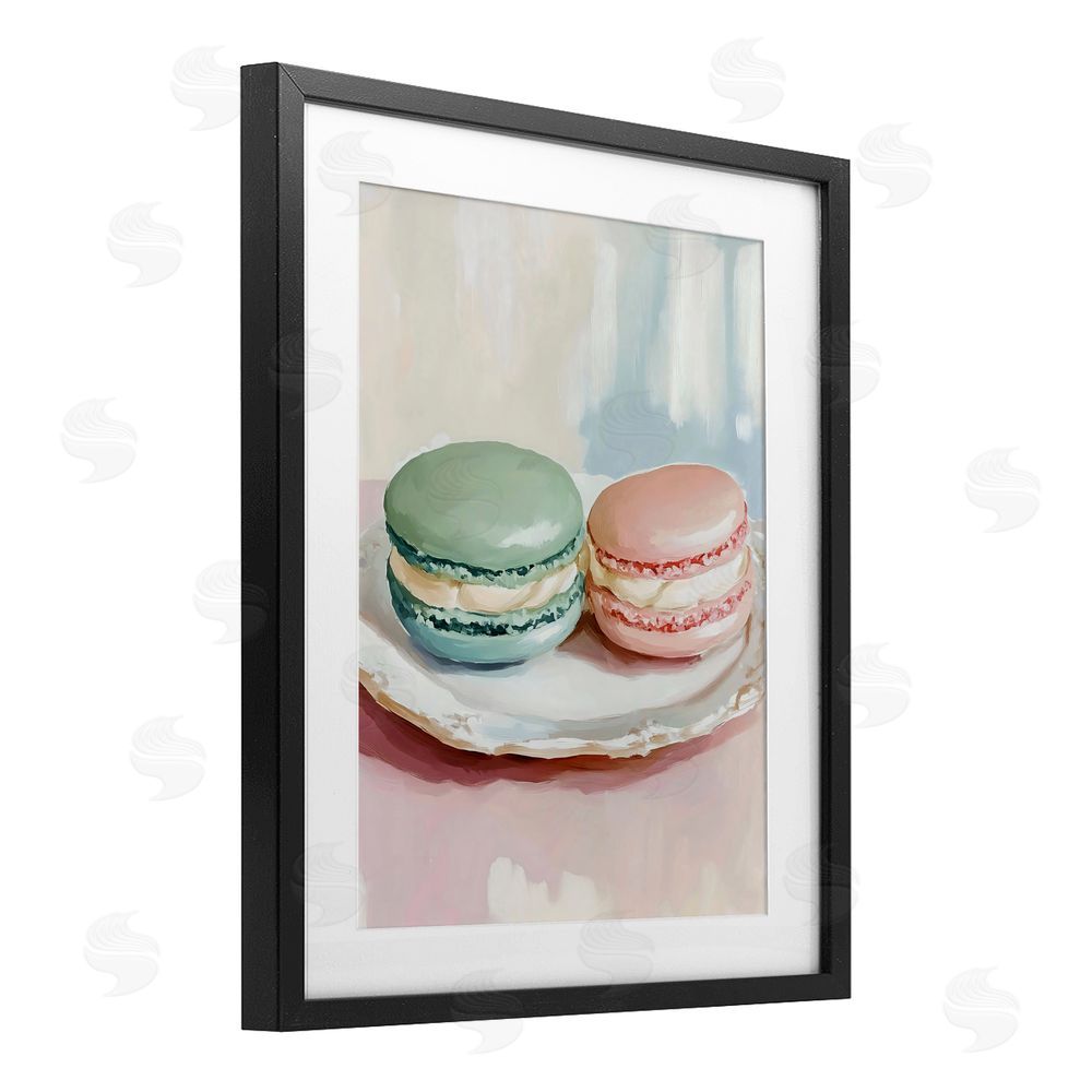 The Prints Vibe Pastel Macarons on Plate Black Framed Print Under Glass Wall Art