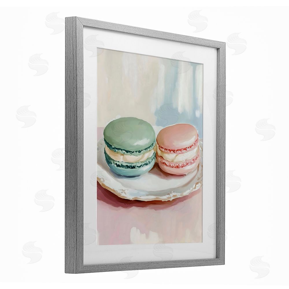 The Prints Vibe Pastel Macarons on Plate Gray Framed Print Under Glass Wall Art
