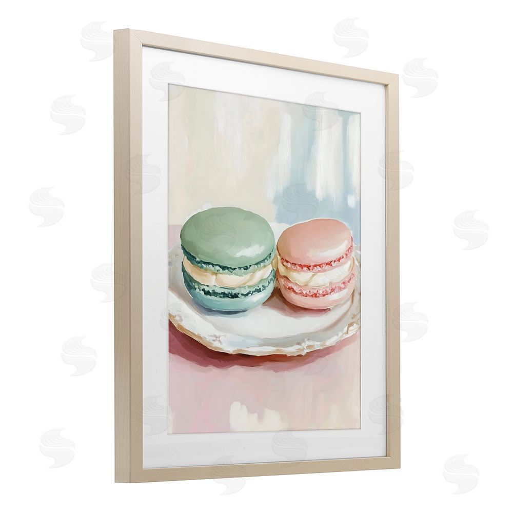 The Prints Vibe Pastel Macarons on Plate Brown Framed Print Under Glass Wall Art