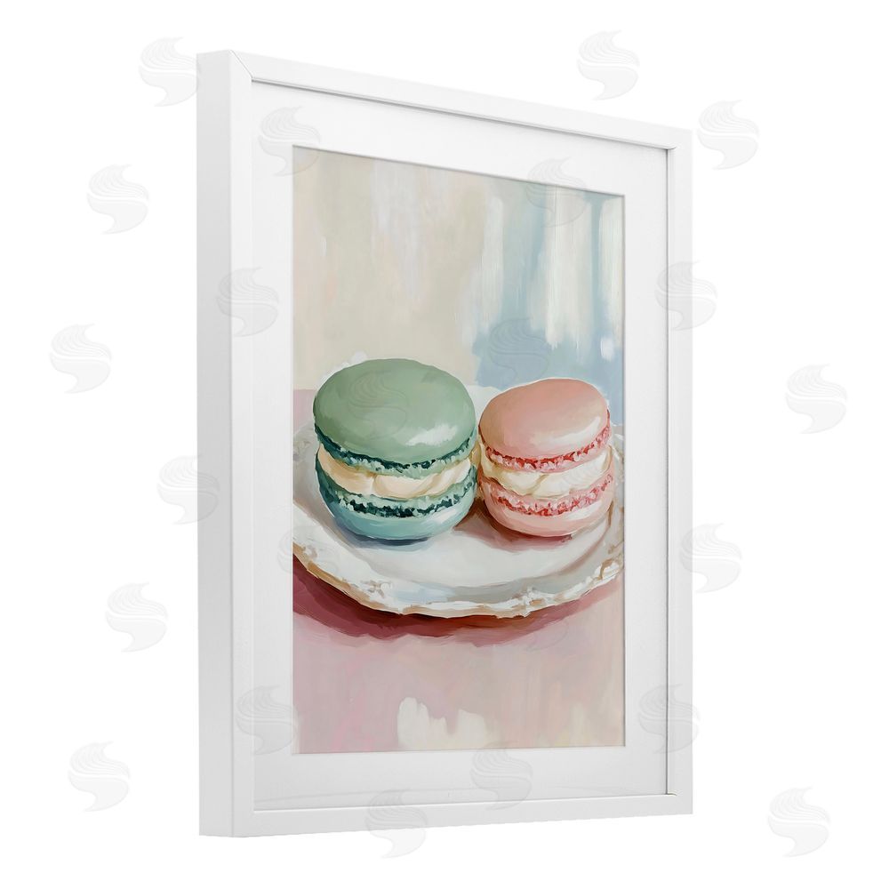 The Prints Vibe Pastel Macarons on Plate White Framed Print Under Glass Wall Art