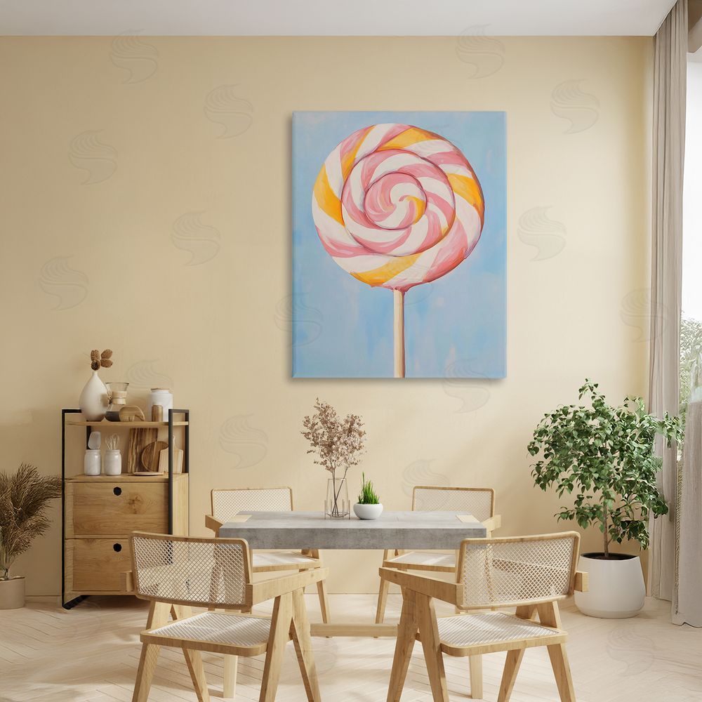 The Prints Vibe Lollipop with Pink & Orange Swirl Stretched Canvas Wall Art in Room