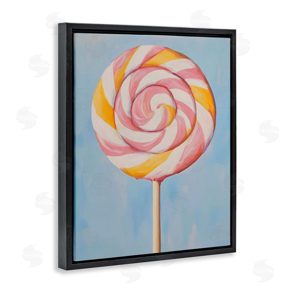 The Prints Vibe Lollipop with Pink & Orange Swirl Black Floating Framed Canvas Wall Art