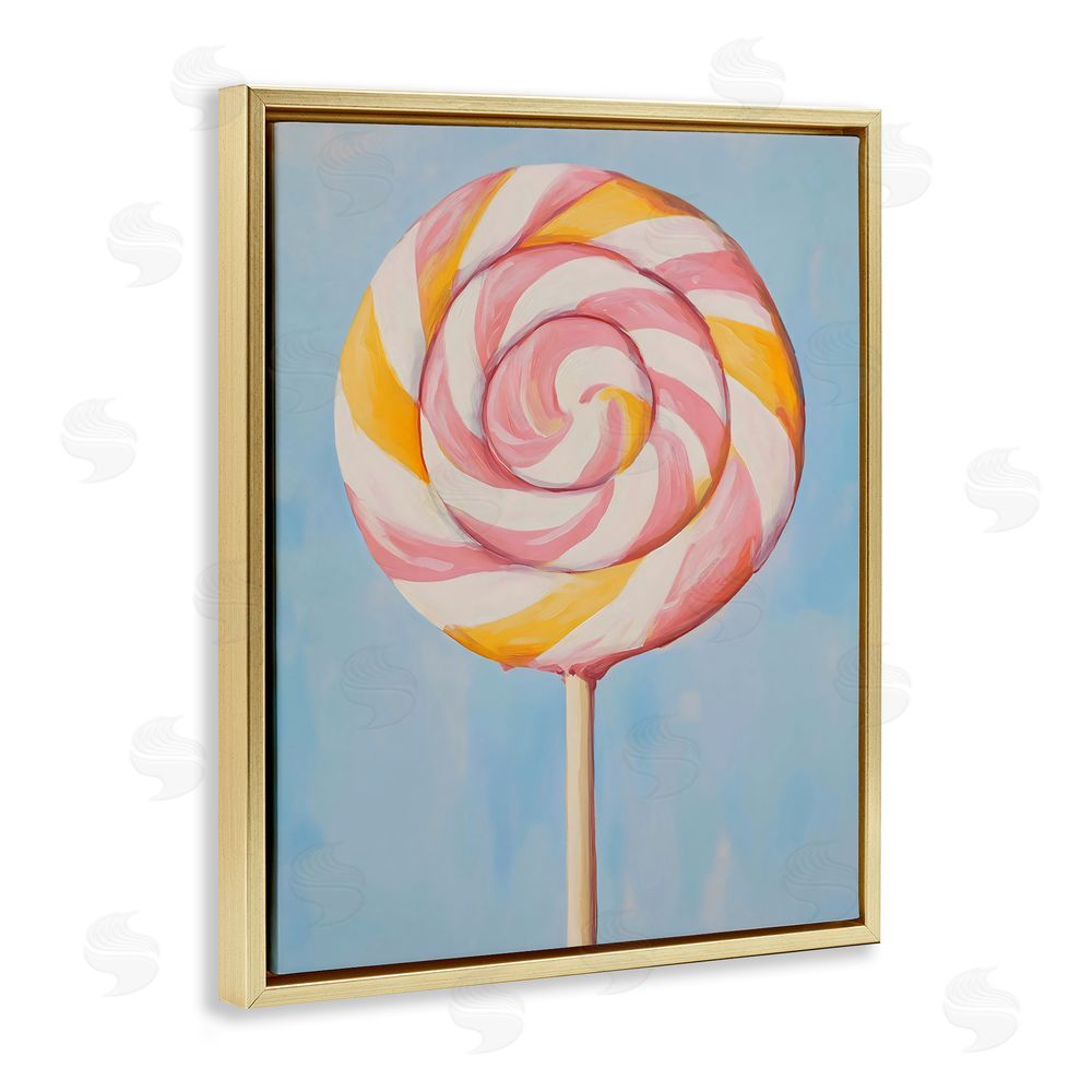 The Prints Vibe Lollipop with Pink & Orange Swirl Gold Floating Framed Canvas Wall Art