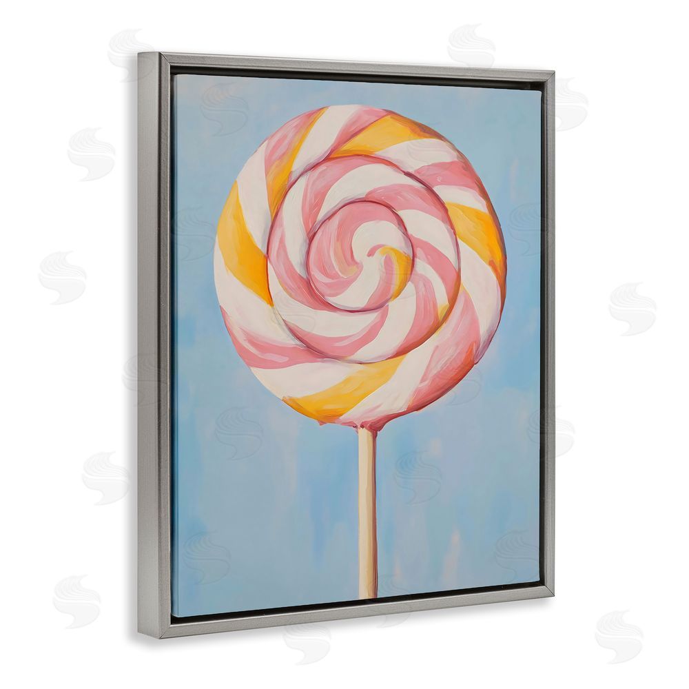 The Prints Vibe Lollipop with Pink & Orange Swirl Gray Floating Framed Canvas Wall Art