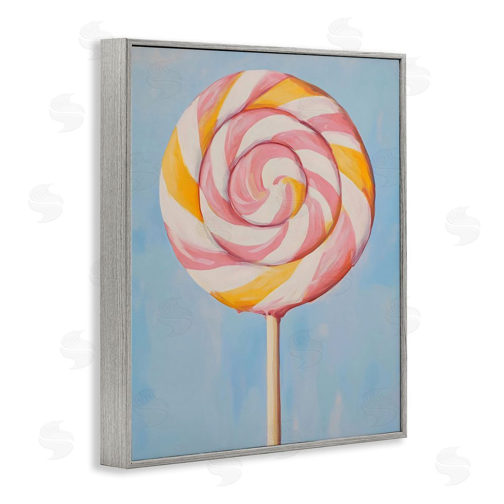 The Prints Vibe Lollipop with Pink & Orange Swirl Gray Framed Giclee Wall Art