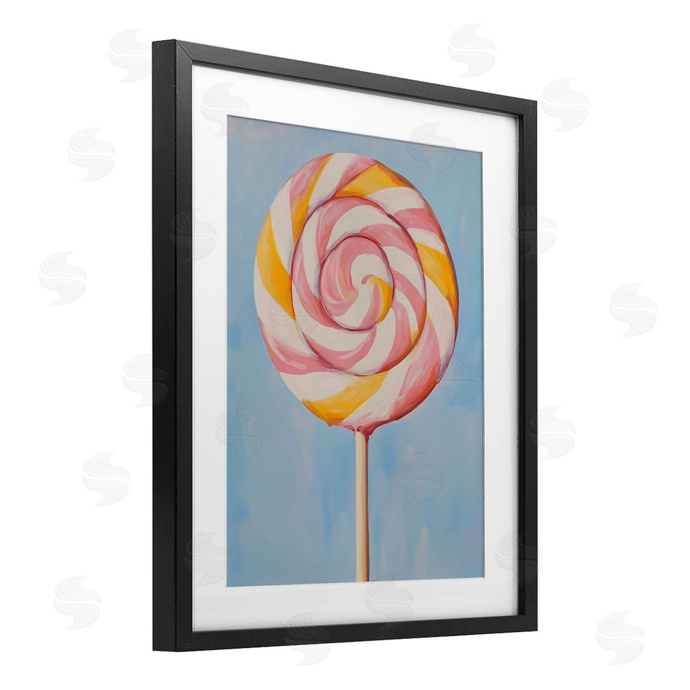 The Prints Vibe Lollipop with Pink & Orange Swirl Black Framed Print Under Glass Wall Art