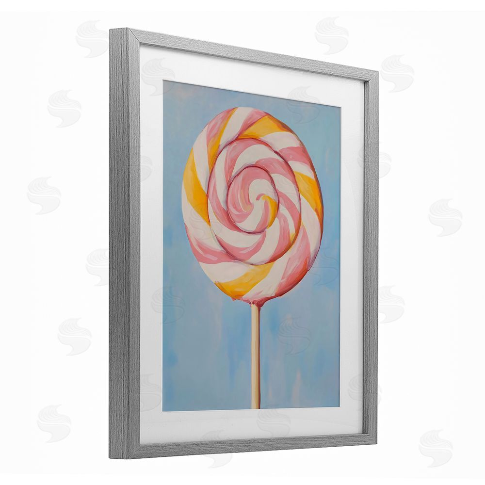 The Prints Vibe Lollipop with Pink & Orange Swirl Gray Framed Print Under Glass Wall Art