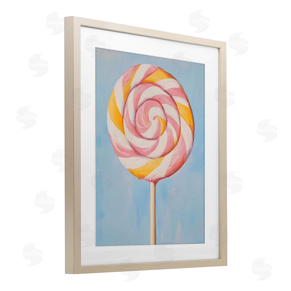 The Prints Vibe Lollipop with Pink & Orange Swirl Brown Framed Print Under Glass Wall Art