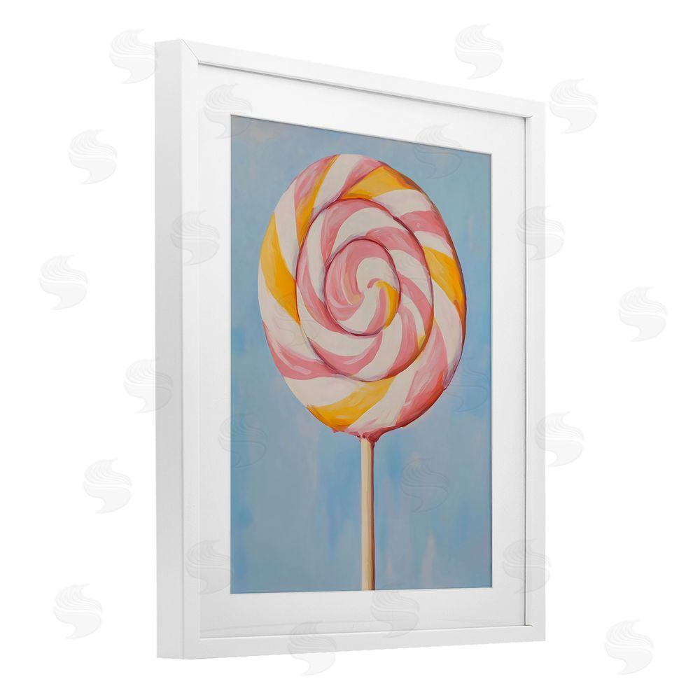 The Prints Vibe Lollipop with Pink & Orange Swirl White Framed Print Under Glass Wall Art