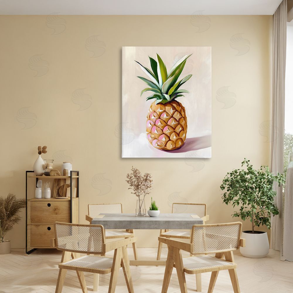 The Prints Vibe Pastel Pineapple Tropical Fruit Stretched Canvas Wall Art in Room