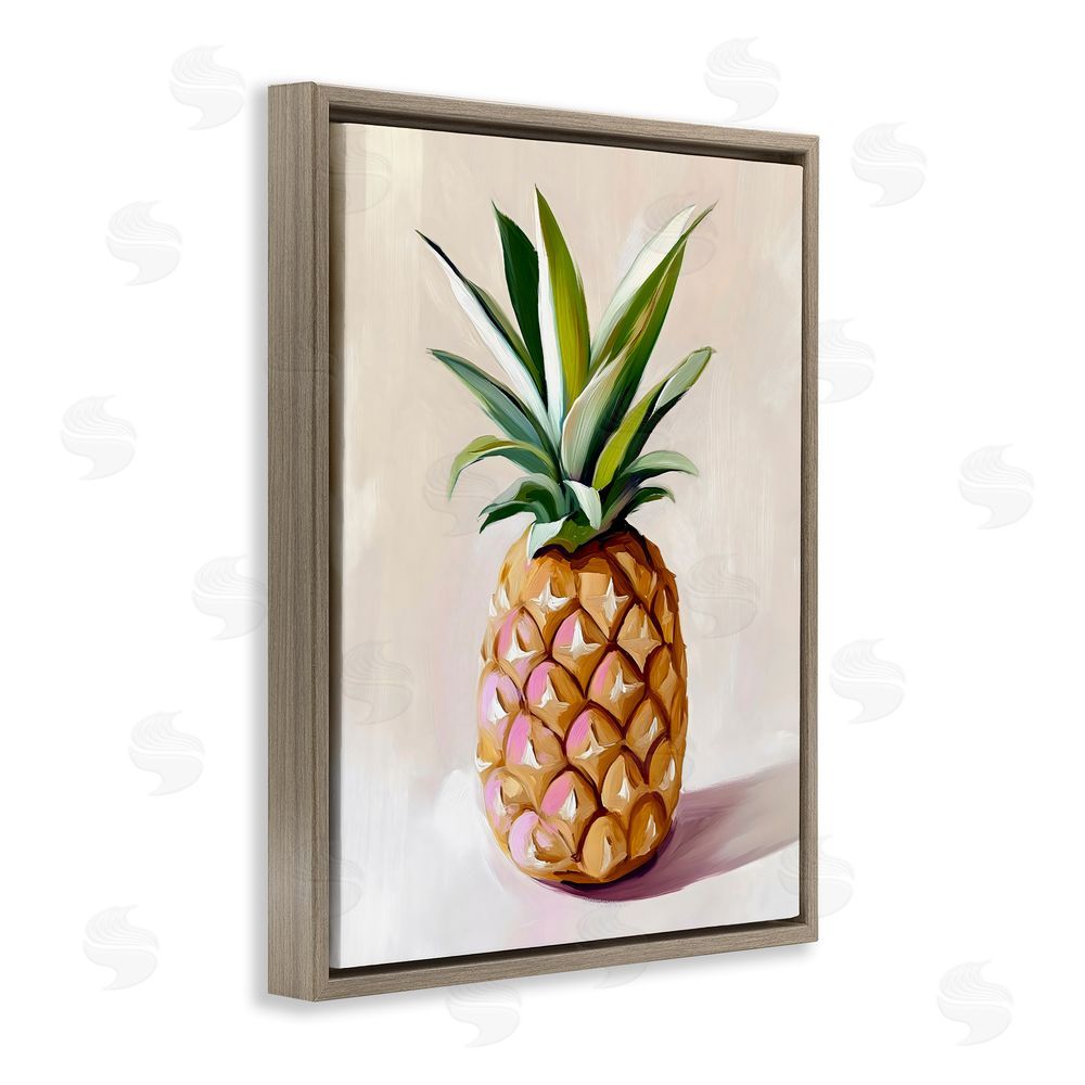The Prints Vibe Pastel Pineapple Tropical Fruit Brown Floating Framed Canvas Wall Art