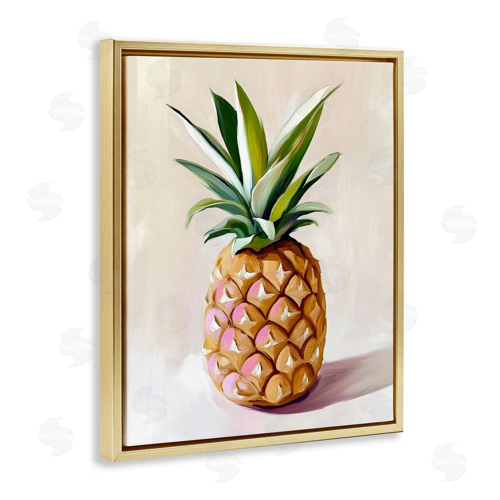 The Prints Vibe Pastel Pineapple Tropical Fruit Gold Floating Framed Canvas Wall Art