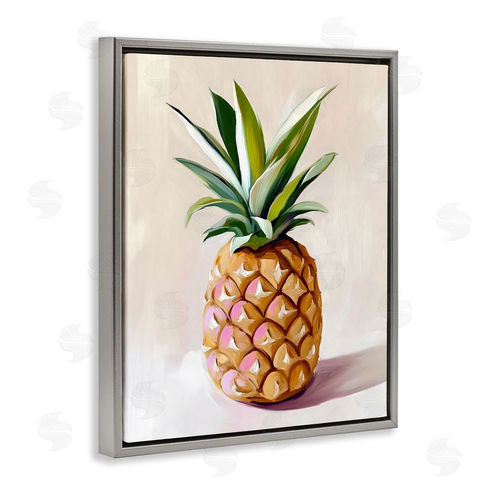 The Prints Vibe Pastel Pineapple Tropical Fruit Gray Floating Framed Canvas Wall Art