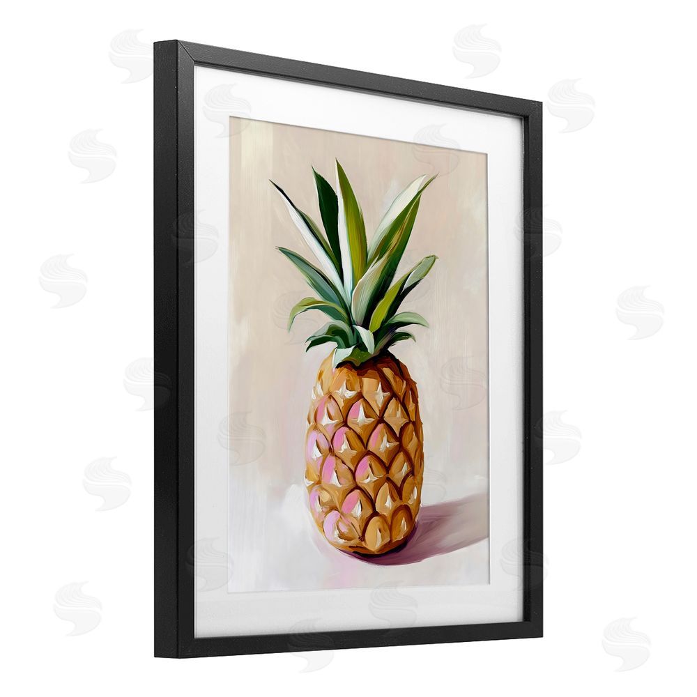 The Prints Vibe Pastel Pineapple Tropical Fruit Black Framed Print Under Glass Wall Art