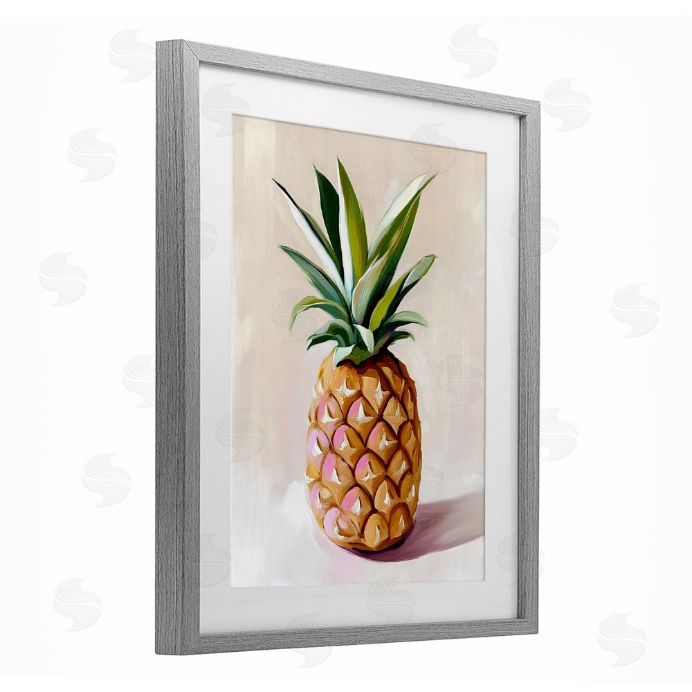The Prints Vibe Pastel Pineapple Tropical Fruit Gray Framed Print Under Glass Wall Art