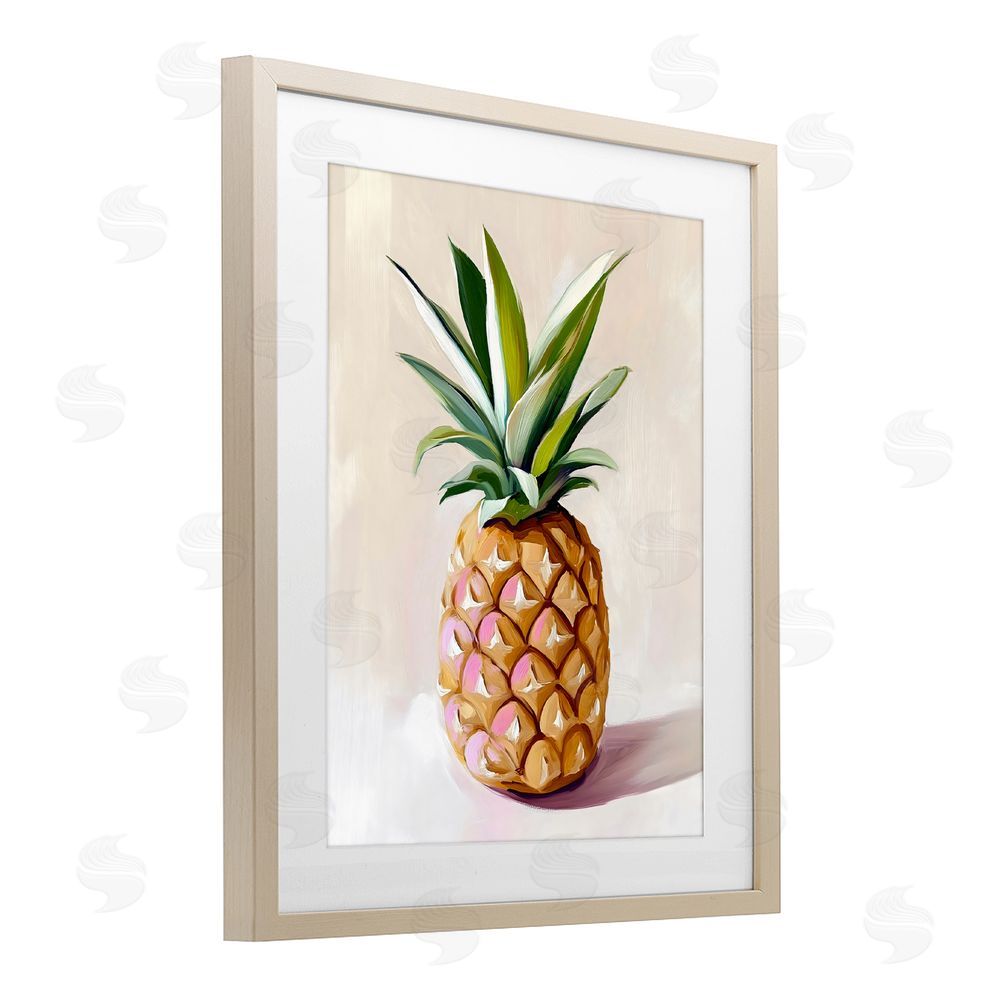 The Prints Vibe Pastel Pineapple Tropical Fruit Brown Framed Print Under Glass Wall Art