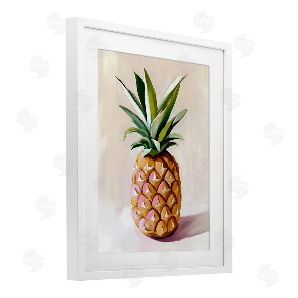 The Prints Vibe Pastel Pineapple Tropical Fruit White Framed Print Under Glass Wall Art