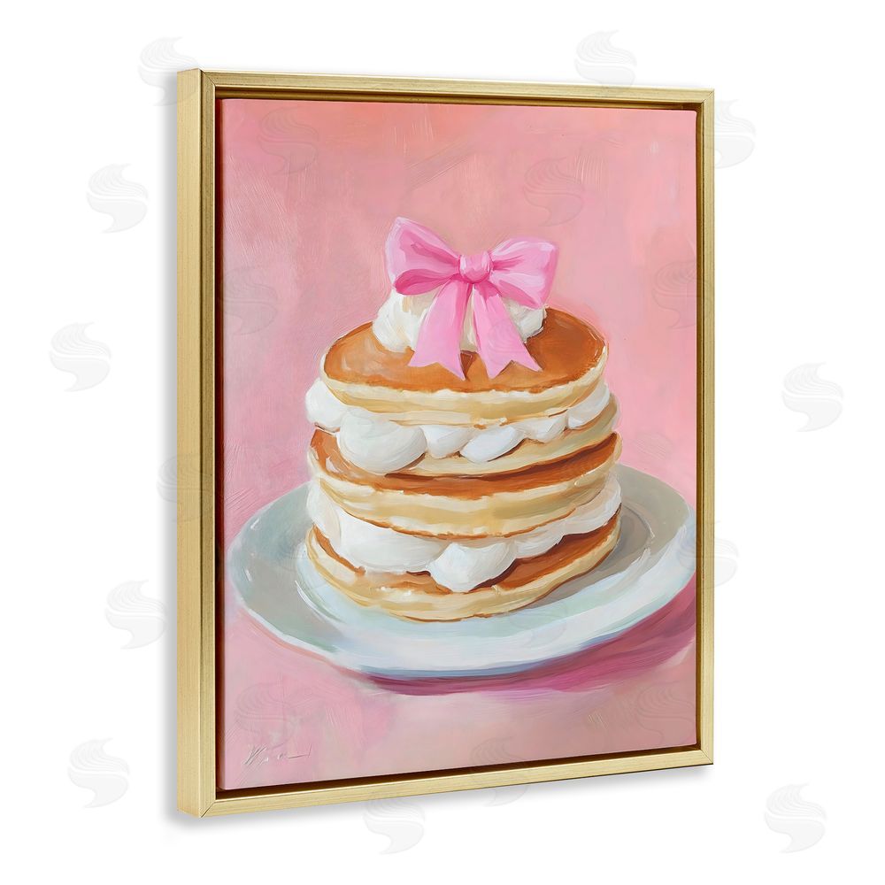 The Prints Vibe Coquette Pancakes with Whipped Cream Gold Floating Frame Canvas Wall Art Print