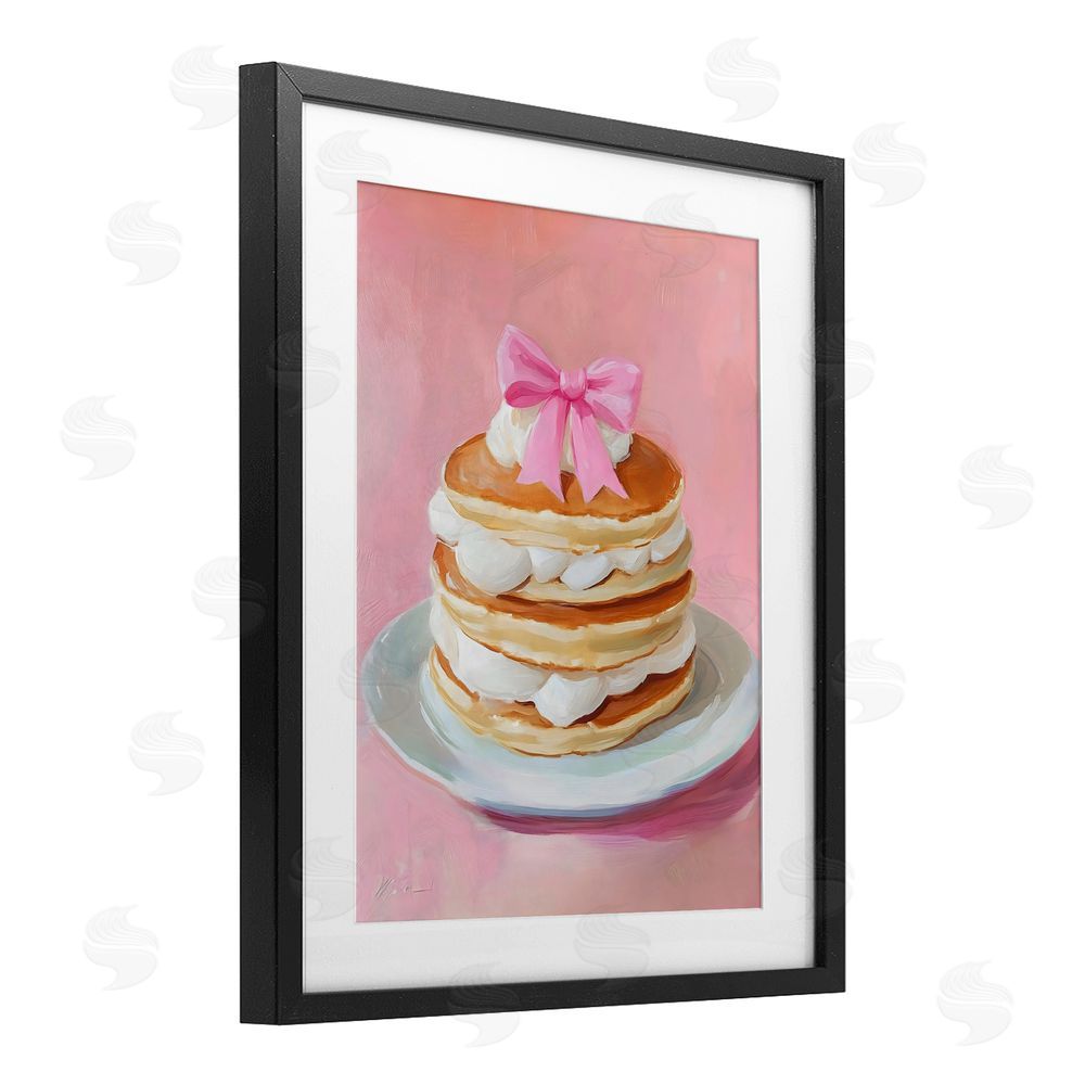 The Prints Vibe Coquette Pancakes with Whipped Cream Black Framed Print Under Glass Wall Art