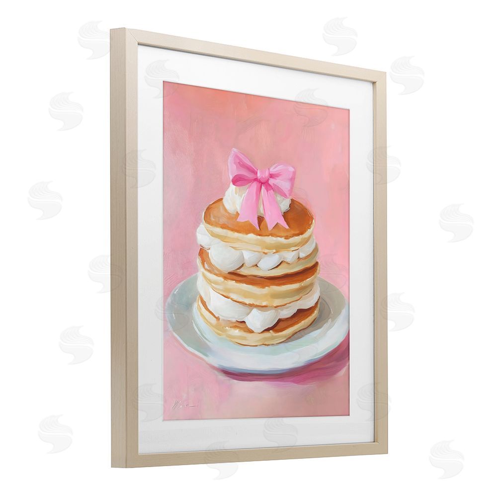 The Prints Vibe Coquette Pancakes with Whipped Cream Brown Framed Print Under Glass Wall Art