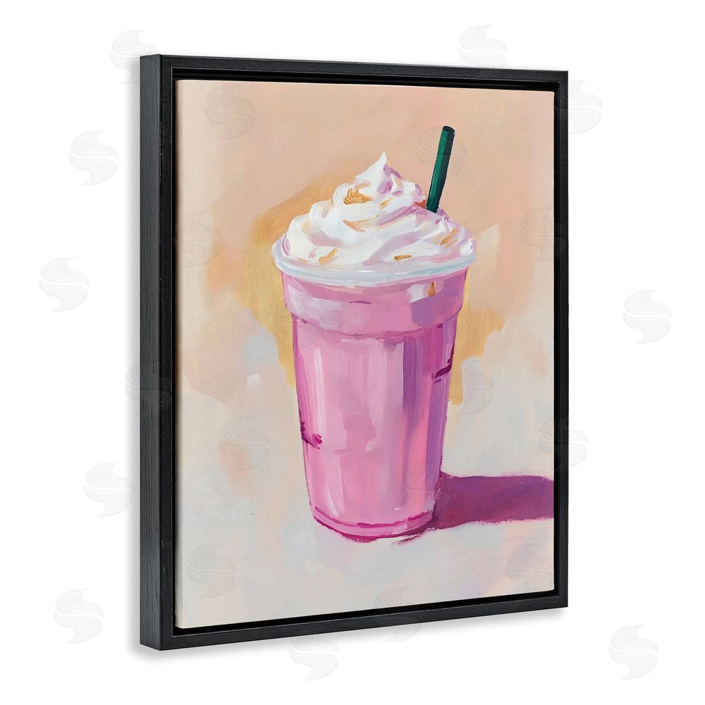 The Prints Vibe Pink Strawberry Shake Black Floating Framed Canvas Wall Art