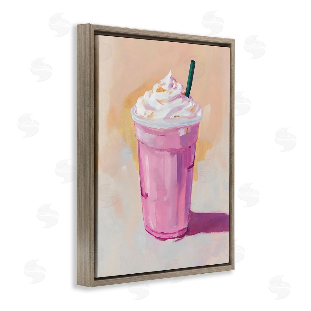 The Prints Vibe Pink Strawberry Shake Brown Floating Framed Canvas Wall Art