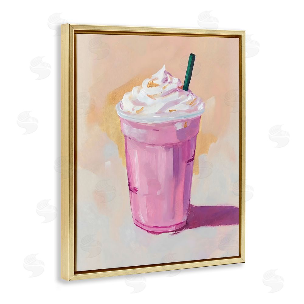The Prints Vibe Pink Strawberry Shake Gold Floating Framed Canvas Wall Art
