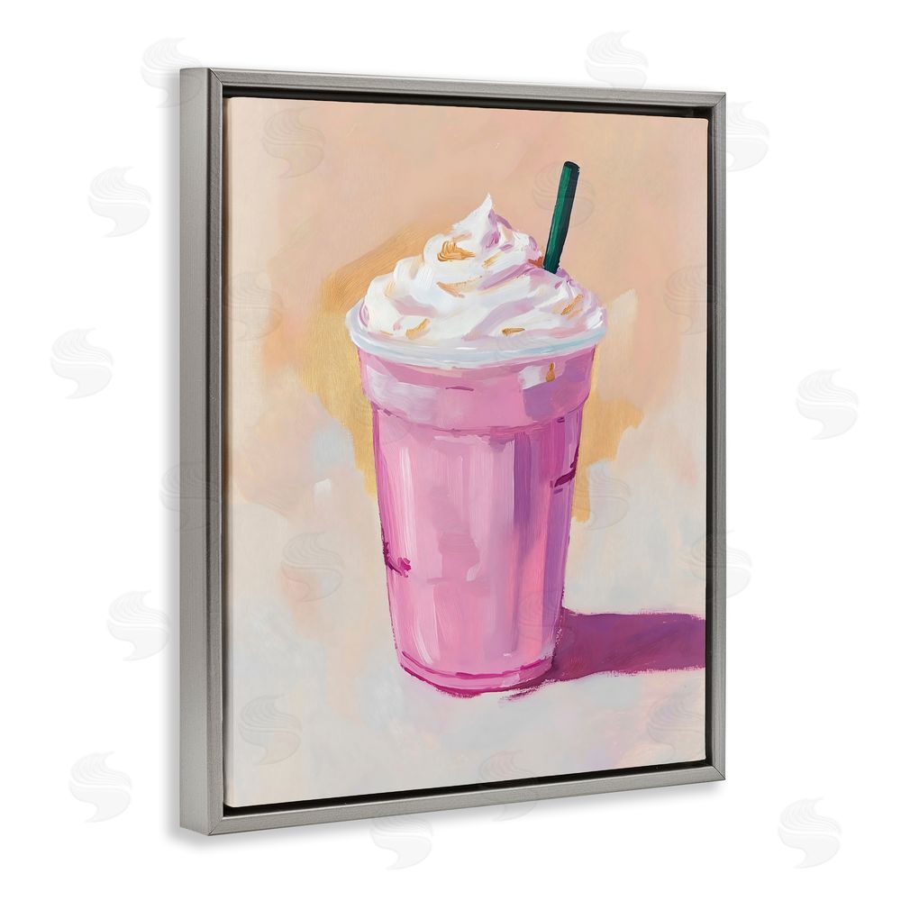 The Prints Vibe Pink Strawberry Shake Gray Floating Framed Canvas Wall Art