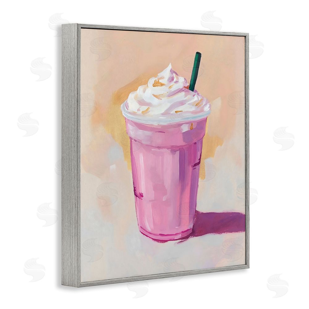 The Prints Vibe Pink Strawberry Shake Gray Framed Giclee Wall Art