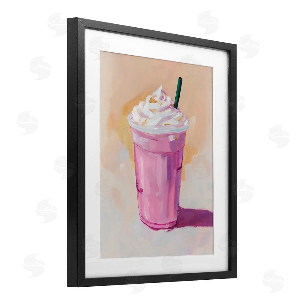 The Prints Vibe Pink Strawberry Shake Black Framed Print Under Glass Wall Art