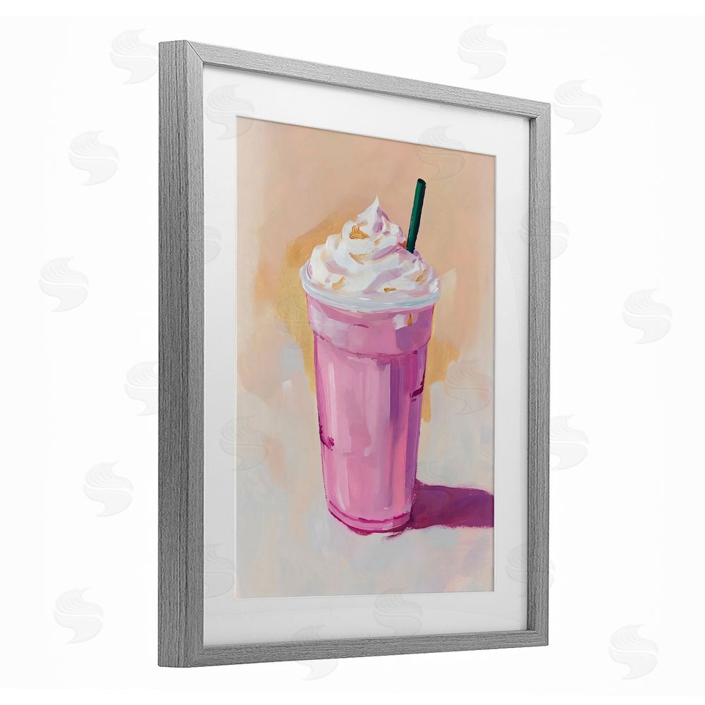 The Prints Vibe Pink Strawberry Shake Gray Framed Print Under Glass Wall Art