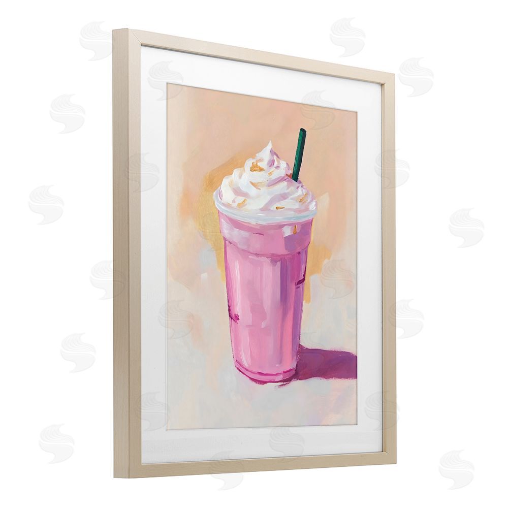 The Prints Vibe Pink Strawberry Shake Brown Framed Print Under Glass Wall Art