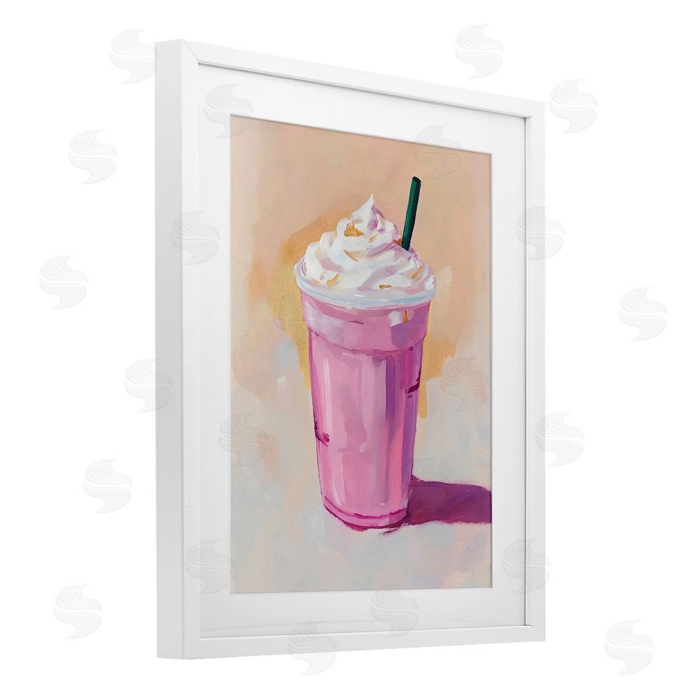 The Prints Vibe Pink Strawberry Shake White Framed Print Under Glass Wall Art