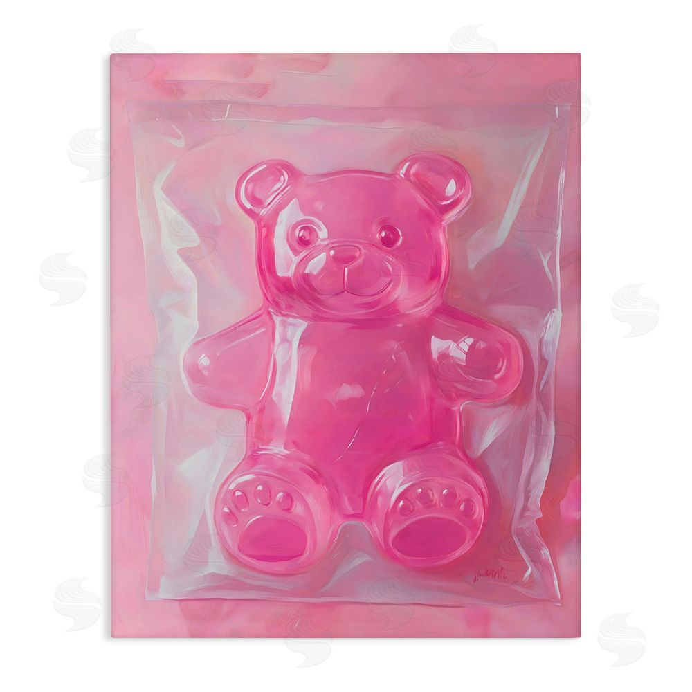 The Prints Vibe Pink Gummy Candy Bear Stretched Canvas Wall Art