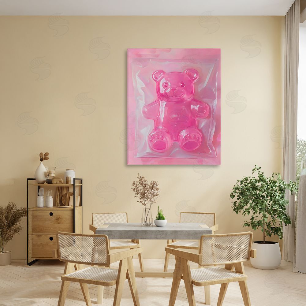 The Prints Vibe Pink Gummy Candy Bear Stretched Canvas Wall Art in Room